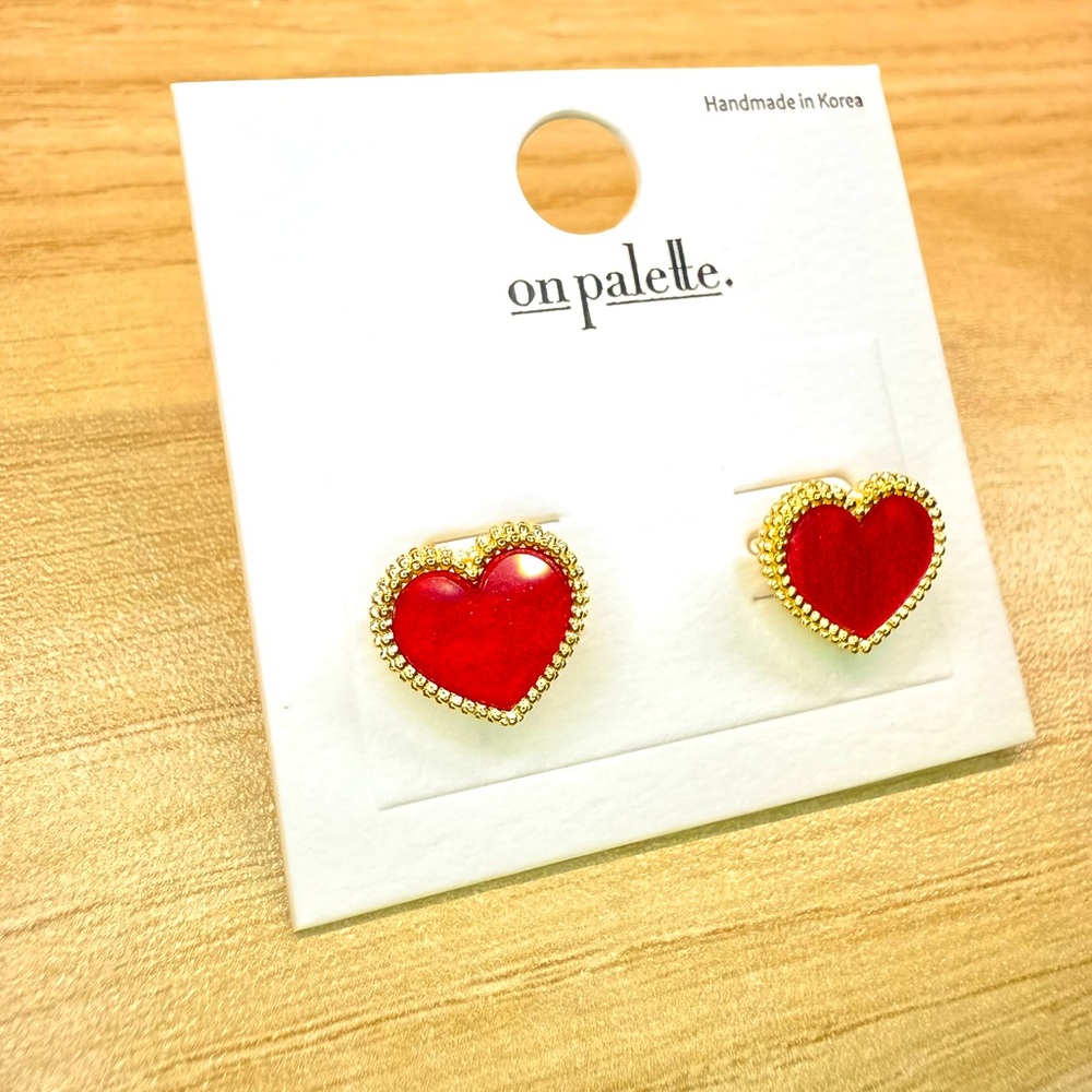 Gold Trimmed Red Heart Small Stud Earrings Perfect Valentine's Day Gift for Her - Picture 1 of 3